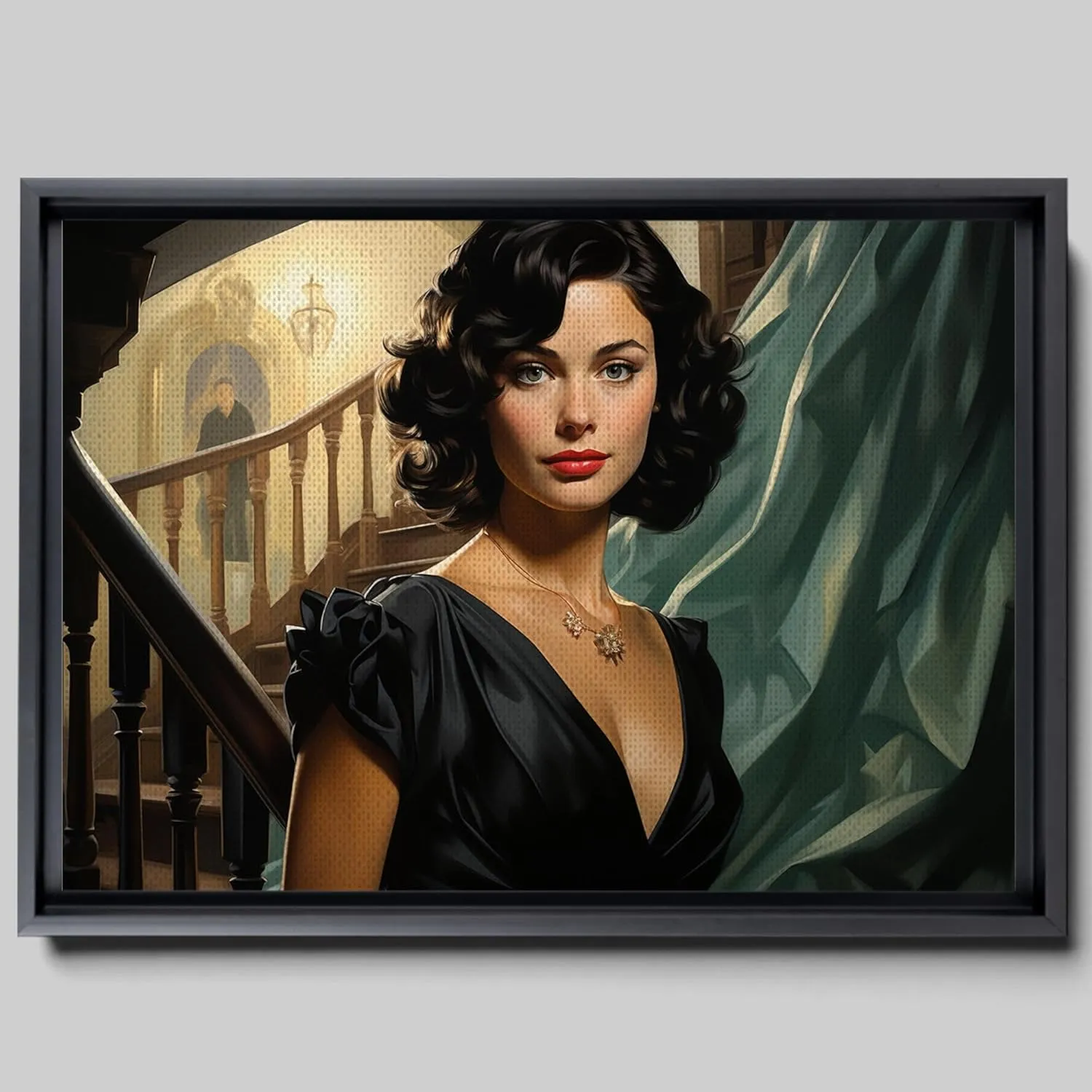 An Illustration of a Stylish Woman in Black with a Chic Handbag, Canvas, Art Decor