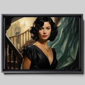 An Illustration of a Stylish Woman in Black with a Chic Handbag, Canvas, Art Decor