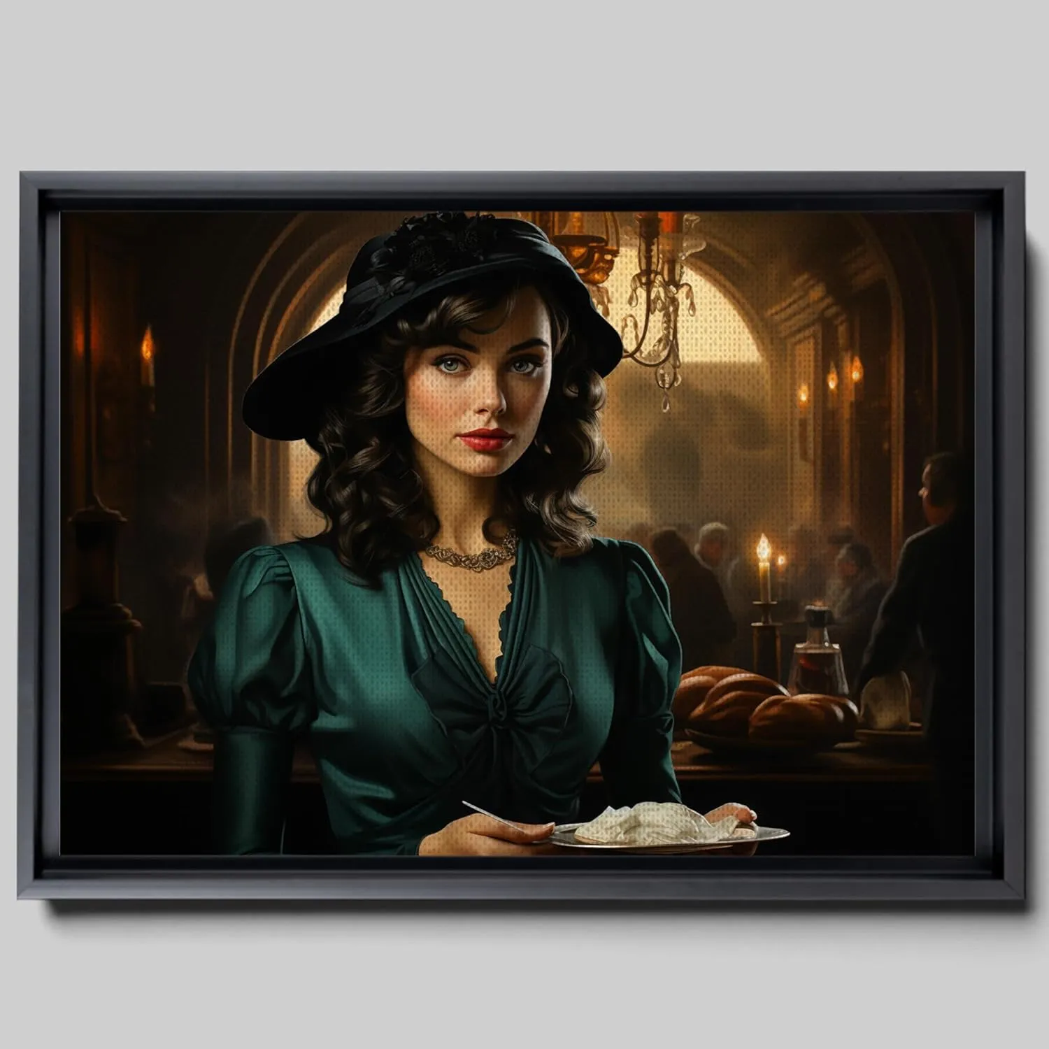 An Illustration of a Stylish Woman in Black with a Chic Handbag, Canvas, Home Decor
