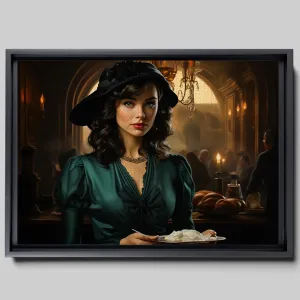 An Illustration of a Stylish Woman in Black with a Chic Handbag, Canvas, Home Decor