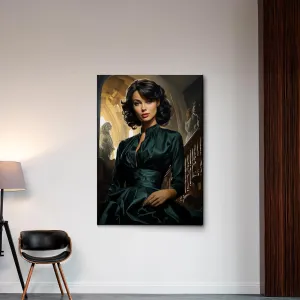 An Illustration of a Stylish Woman in Black with a Chic Handbag, Canvas, Home Decor