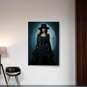 An Illustration of a Stylish Woman in Black with a Chic Handbag, Canvas Prints, Art Print