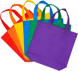Aneco 24 Pack Party Non-Woven Gift Bags Reusable Tote Bags in Bulk Rainbow Goody Bag with Handles for Birthday Party Supplies (11.5 x 11.5 Inches)