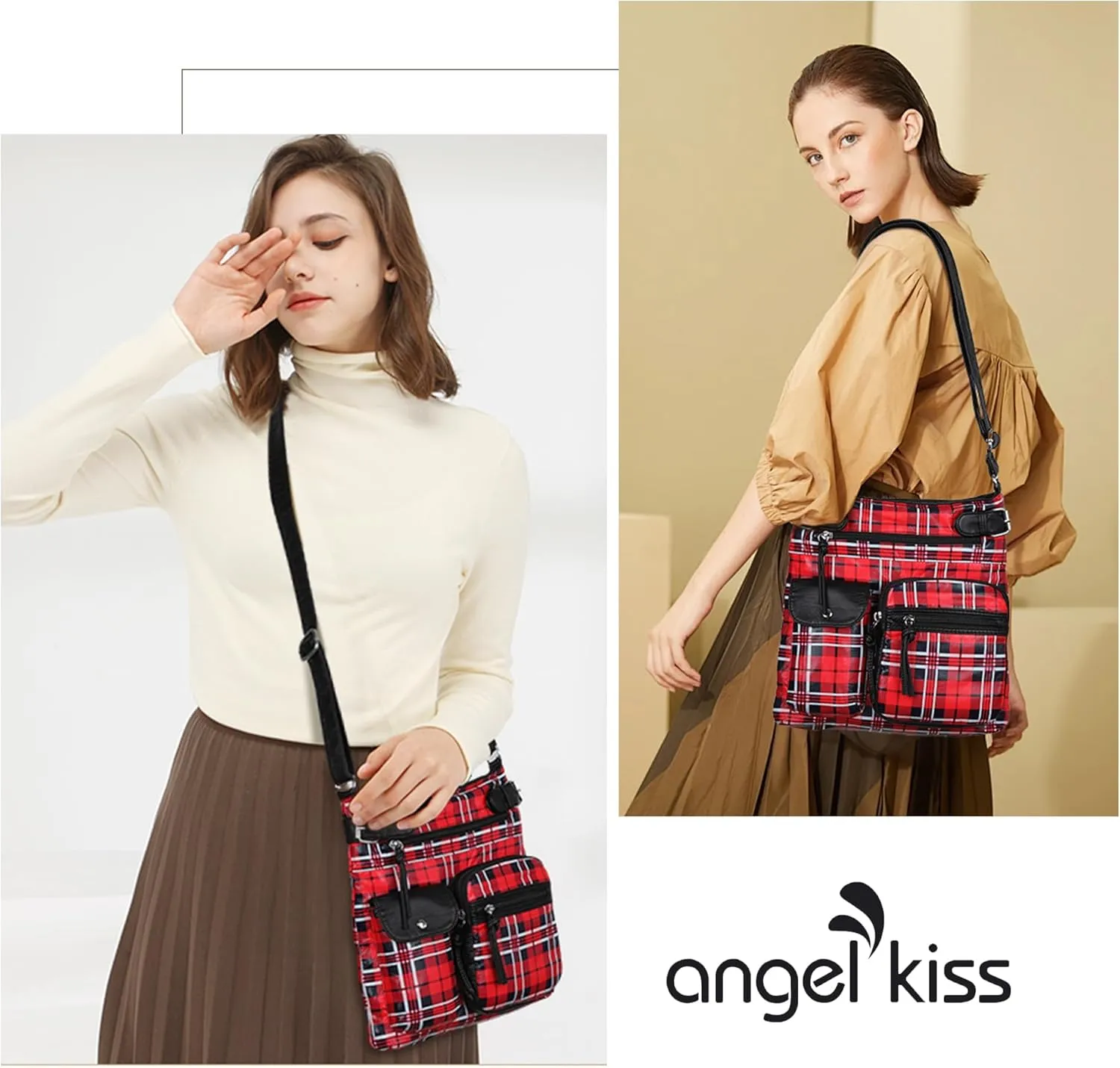 Angel Kiss Crossbody Bags for Women Washed Leather Shoulder Bags Multi Pocket Soft Hobo Purses and Medium Handbags
