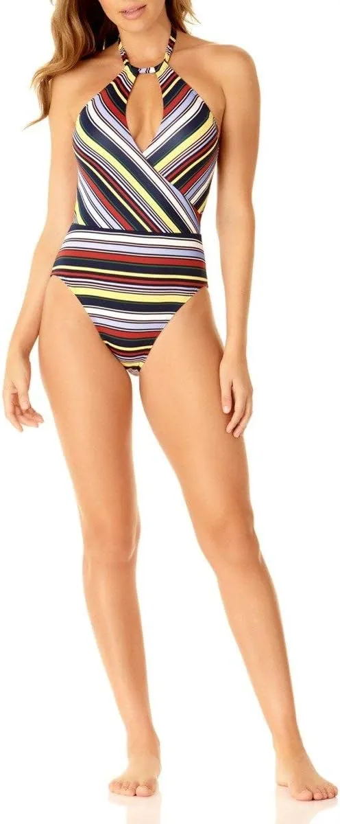 Anne Cole Studio Sahara Stripe High Neck Suplice One Piece