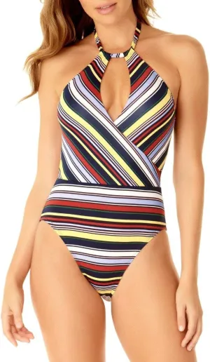 Anne Cole Studio Sahara Stripe High Neck Suplice One Piece