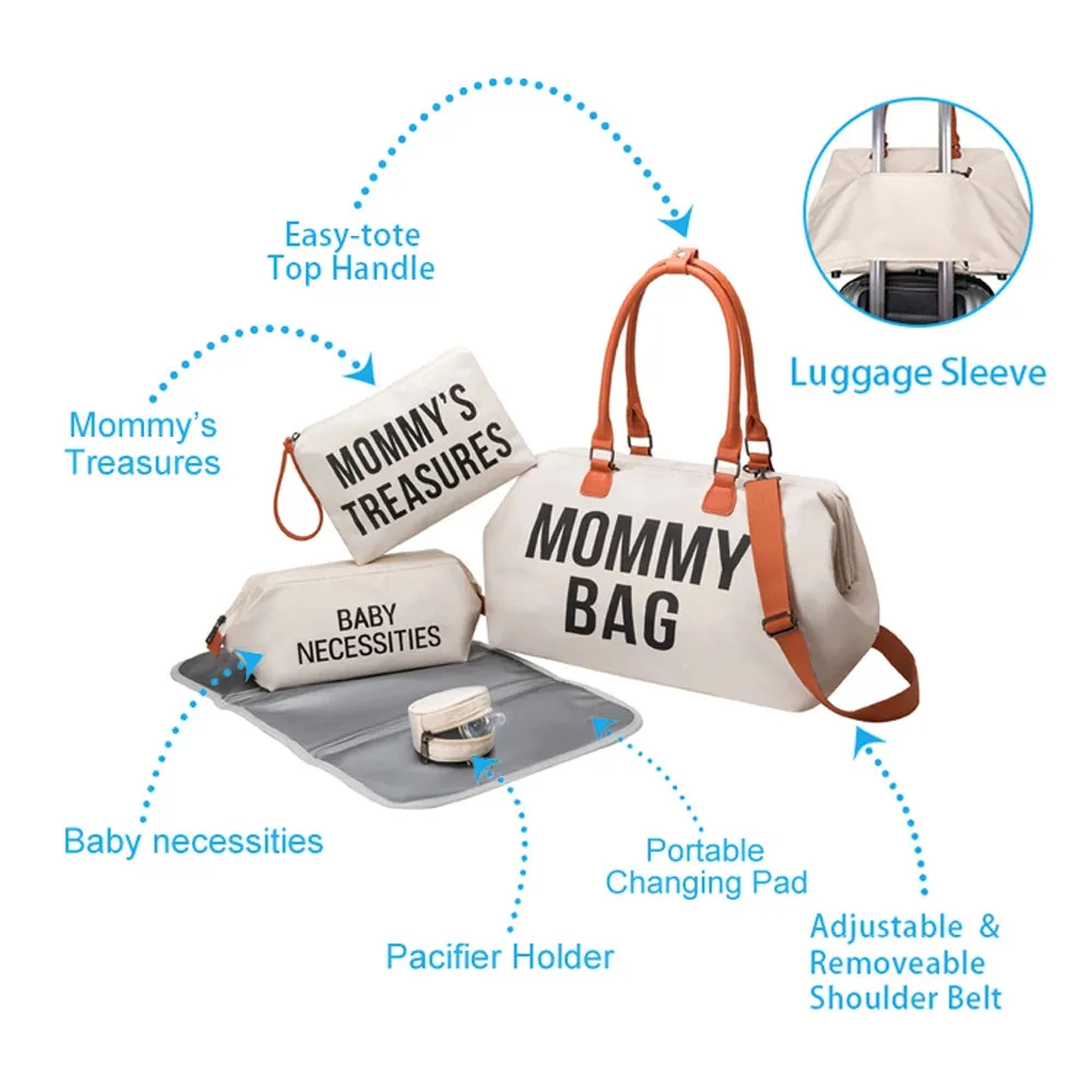 ANYMOM Mommy Diaper Bag Beige Handbag 5 pcs Set with Portable Changing Pad Adjustable and Removable Strap Mommy Maternity Bag