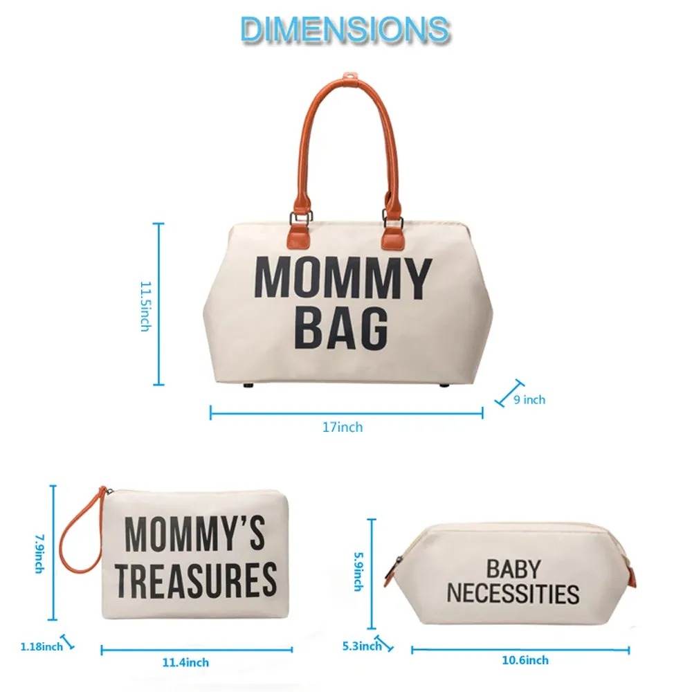 ANYMOM Mommy Diaper Bag Beige Handbag 5 pcs Set with Portable Changing Pad Adjustable and Removable Strap Mommy Maternity Bag