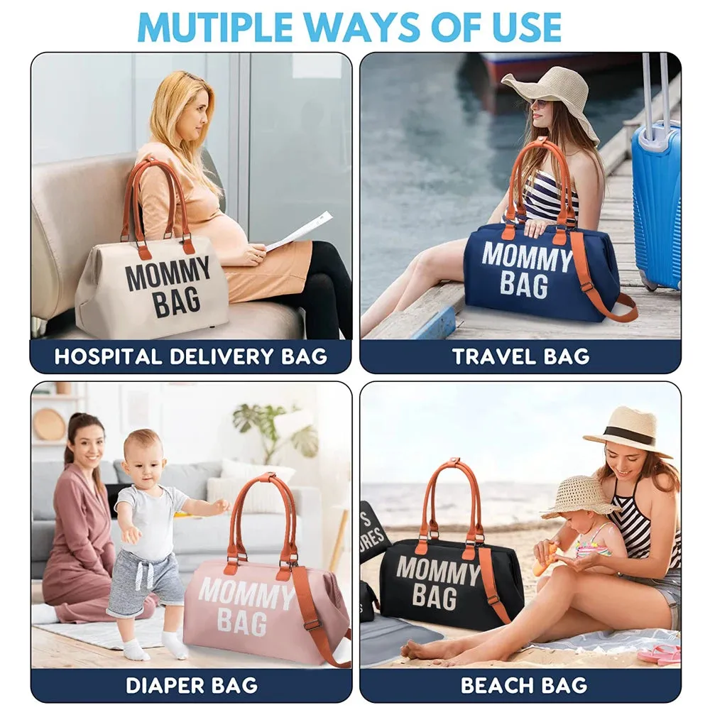 ANYMOM Mommy Diaper Bag Khaki Handbag 5 pcs Set with Portable Changing Pad Adjustable and Removable Strap Mommy Maternity Bag