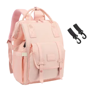 ANYMOM Mommy Diaper Bag Pink Backpack 2Pcs Stroller Hook with Internal USB Charging Port