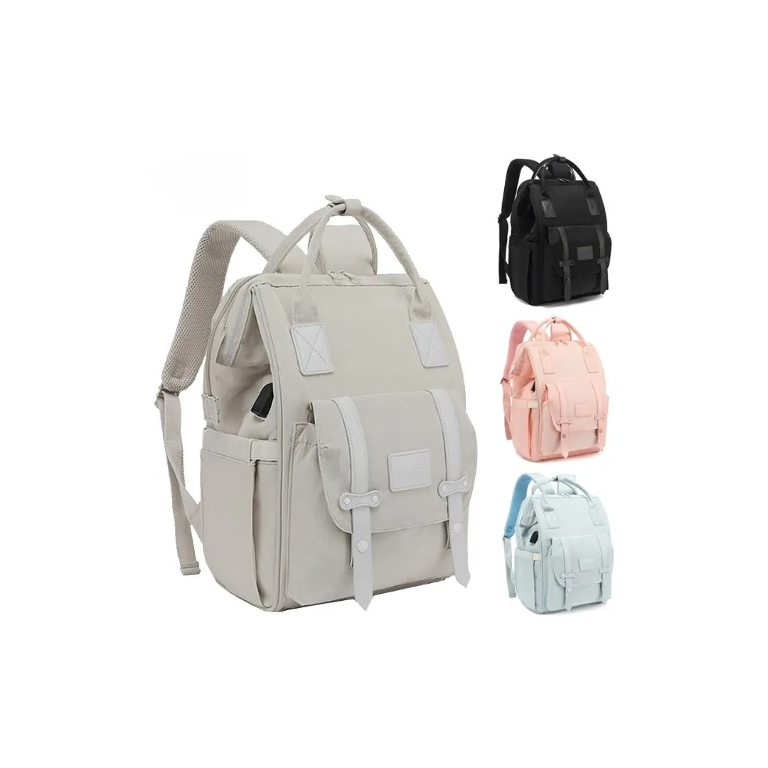 ANYMOM Mommy Diaper Bag Pink Backpack 2Pcs Stroller Hook with Internal USB Charging Port