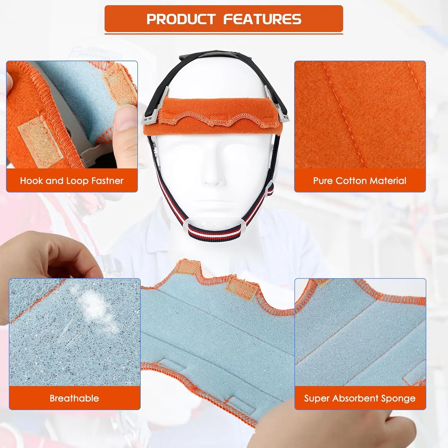 Aolamegs Safe Hard Hat Sweatband- Hard Hat Sweat Bands Washable, Hard Hat Liner Replacement, Flame Retardant Cotton Hard Hat Accessories Sweat for Welding Helmet, Construction Hats, Chainsaw Helmet