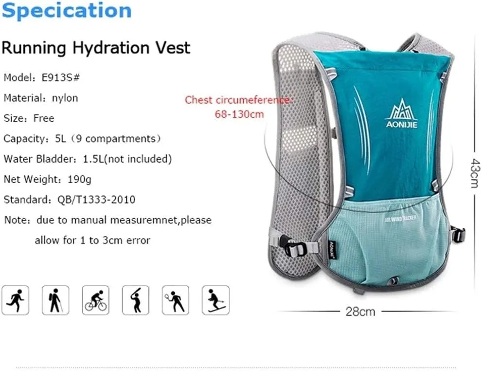 AONIJIE 5L Outdoor Sport Multifunctional Camping Backpack Cycling Running Climbing Hiking Hydration Vest Pack