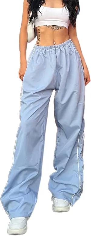 Aopwsrlyi Women/Teen Girls Baggy Sweatpants Low Rise Wide Leg Cargo Pants Y2K Harajuku Track Pants Streetwear