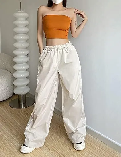Aopwsrlyi Women/Teen Girls Baggy Sweatpants Low Rise Wide Leg Cargo Pants Y2K Harajuku Track Pants Streetwear
