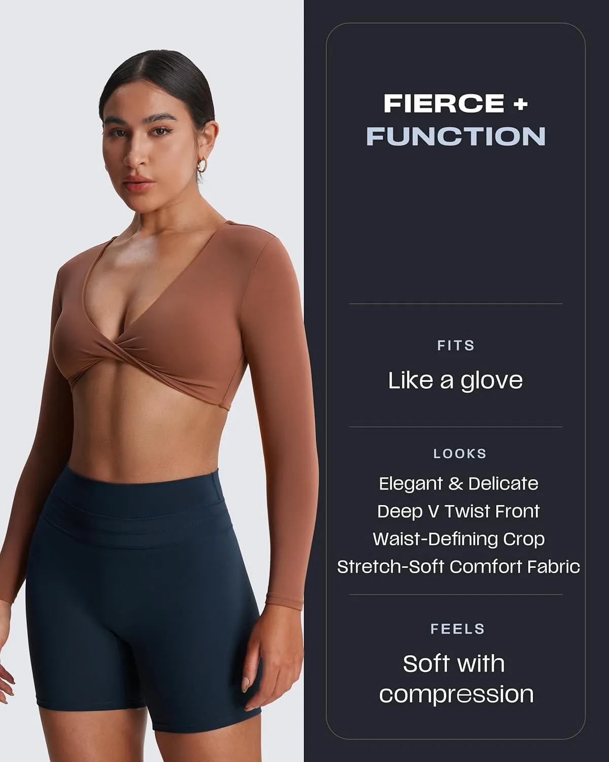 Aoxjox Long Sleeve Crop Tops for Women Sienna Twist Deep V Workout Cropped T Shirt Top