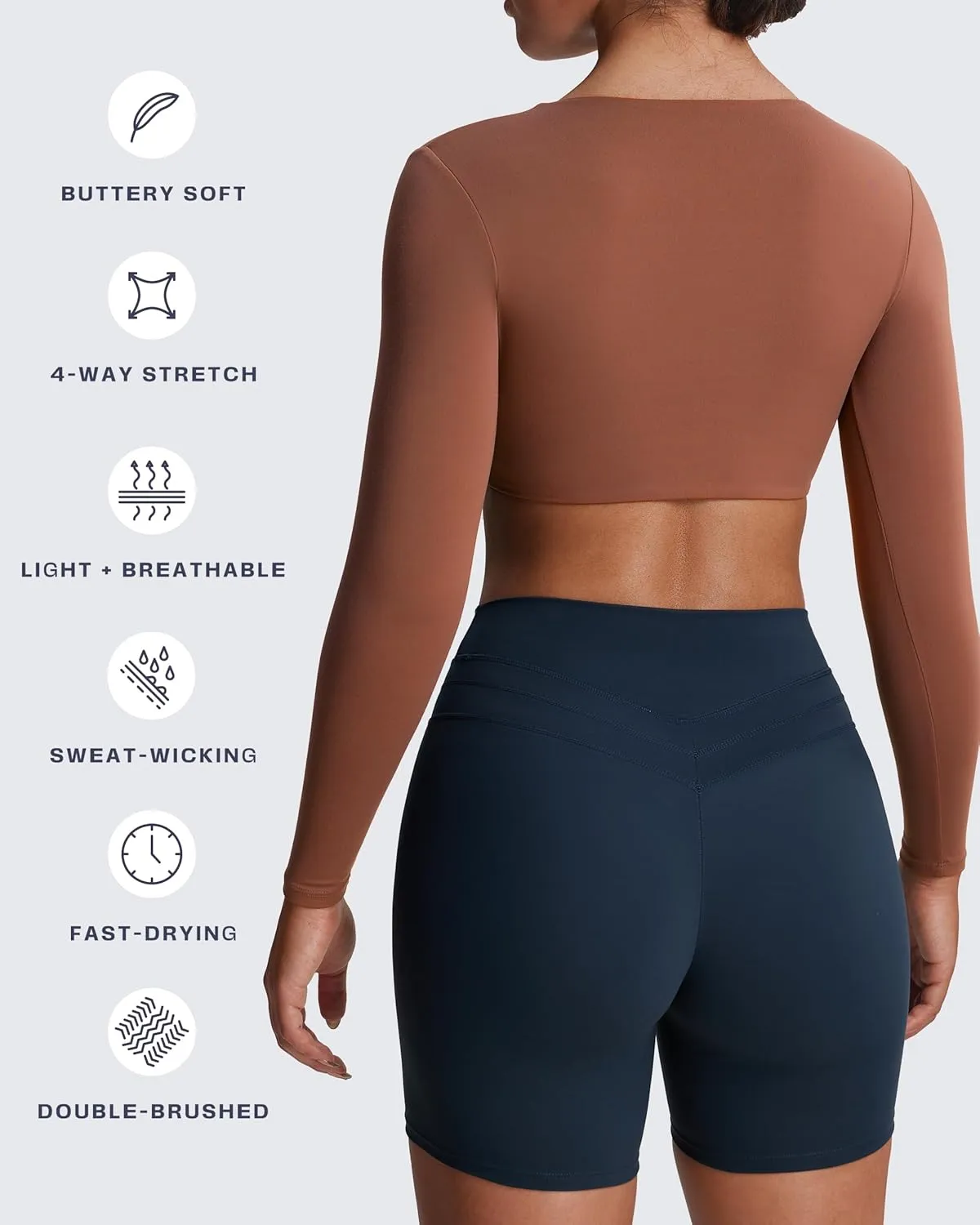 Aoxjox Long Sleeve Crop Tops for Women Sienna Twist Deep V Workout Cropped T Shirt Top