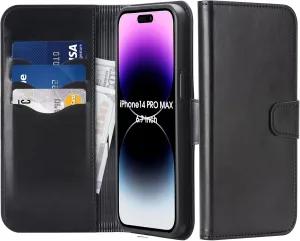 Arae Compatible with iPhone 14 Pro Max Wallet Case with Card Holder and Wrist Strap Wallet Flip Cover for iPhone 14 Pro Max 6.7inch,Wave Black