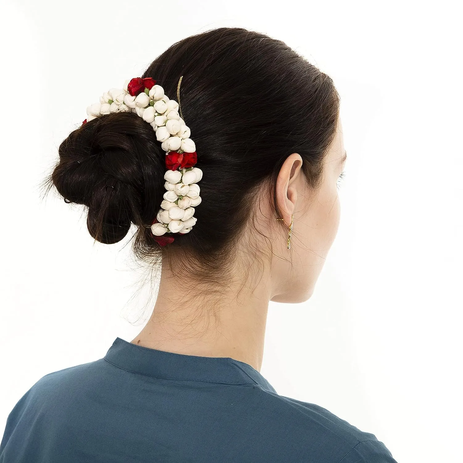 Artificial Jasmine Mogra and Rose Flower Hair Gajra, Garland Juda Decoration Phool Gazra, Indian Traditional Hair Flowers & Accessory, Artificial Flower Gajra for Womens (Free Size)