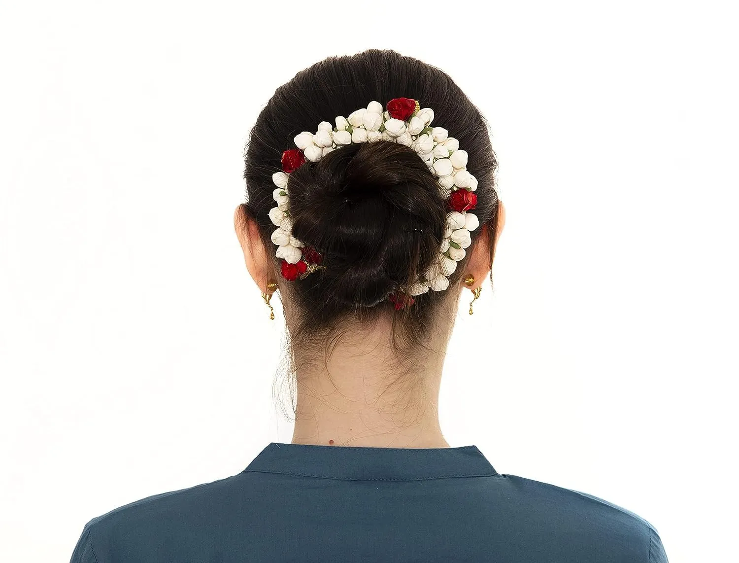 Artificial Jasmine Mogra and Rose Flower Hair Gajra, Garland Juda Decoration Phool Gazra, Indian Traditional Hair Flowers & Accessory, Artificial Flower Gajra for Womens (Free Size)