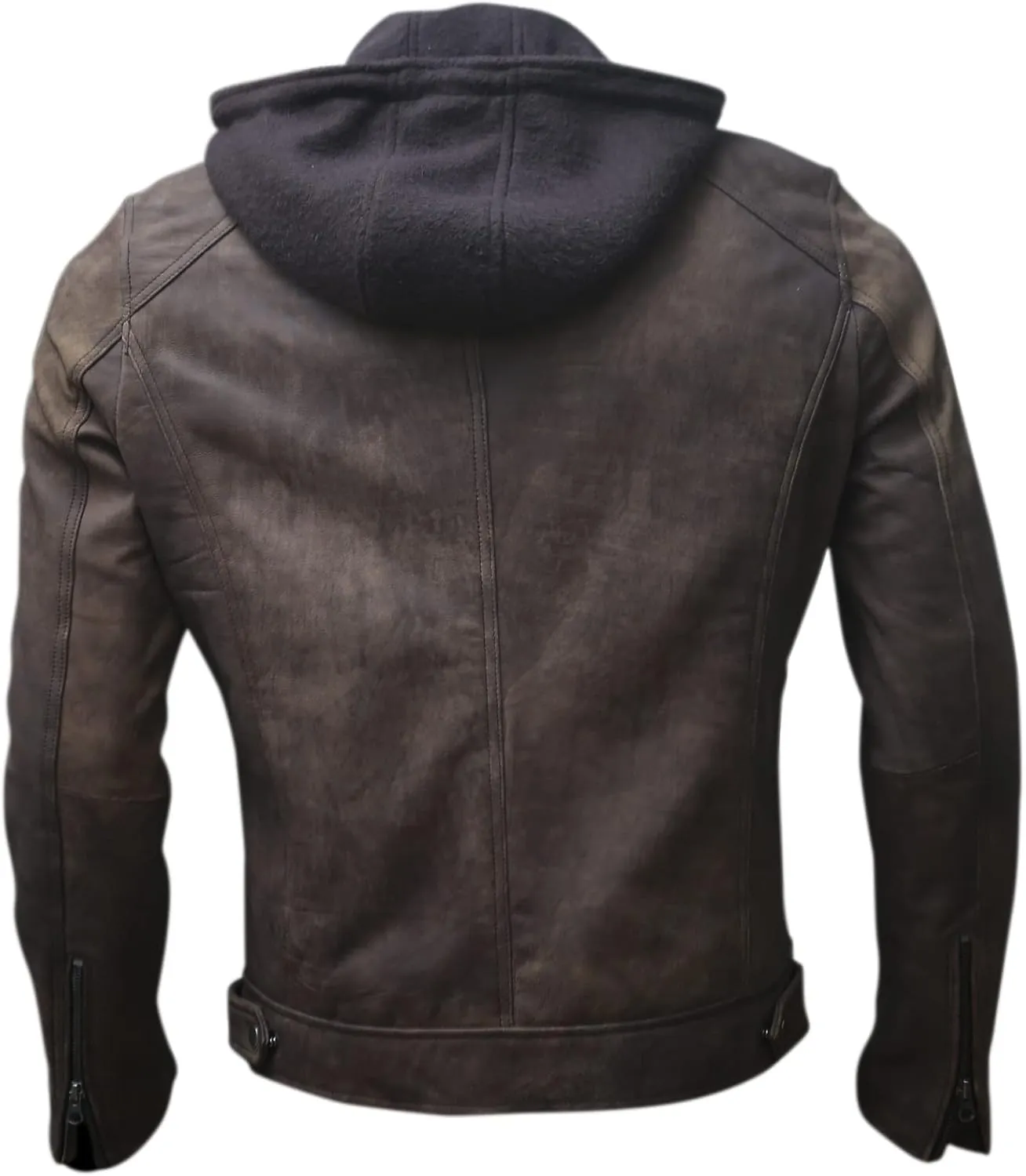 Artistry Mens Genuine Lambskin Leather Motorcycle Jacket with Removable Hood in Black Brown
