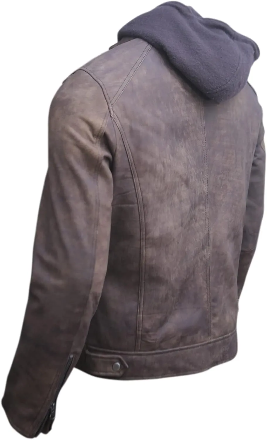 Artistry Mens Genuine Lambskin Leather Motorcycle Jacket with Removable Hood in Black Brown