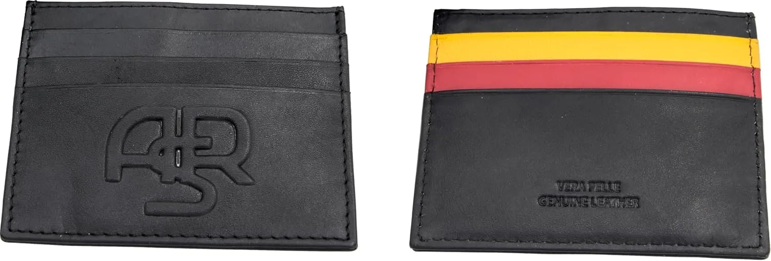 AS Roma Black Leather Minimal Bi-Fold Wallet, RFID Protected, 10x13x2.5 cm, Unisex-Adults, Sports Fans