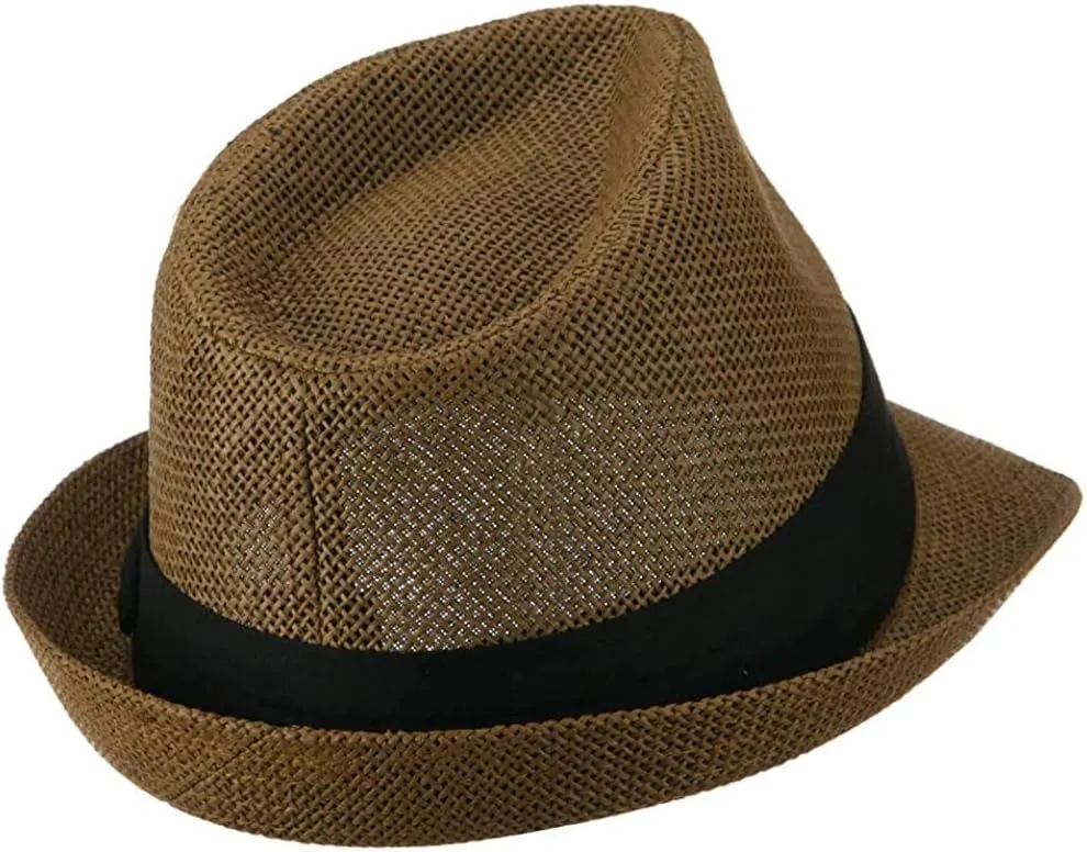 Ashen Fane Kid's Paper Straw with Black Band Fedora Hat