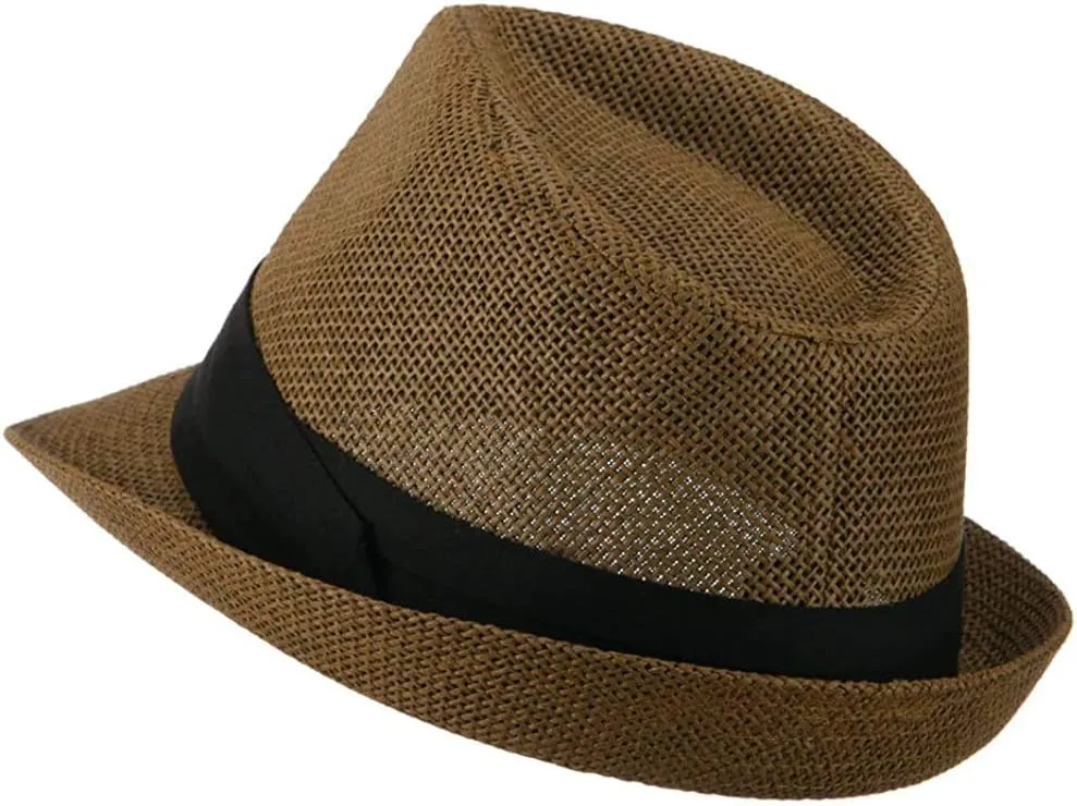 Ashen Fane Kid's Paper Straw with Black Band Fedora Hat