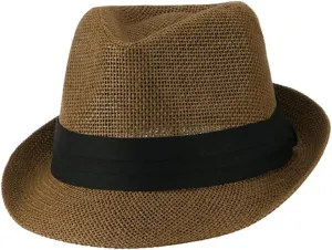 Ashen Fane Kid's Paper Straw with Black Band Fedora Hat
