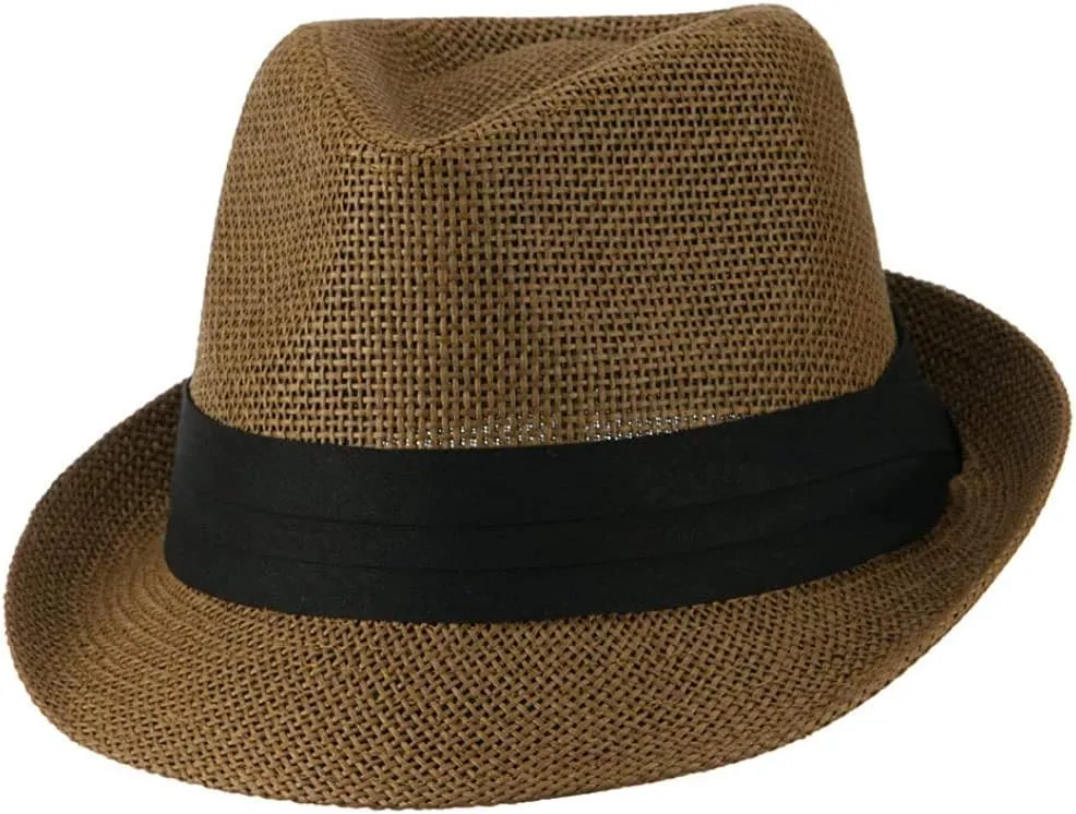 Ashen Fane Kid's Paper Straw with Black Band Fedora Hat