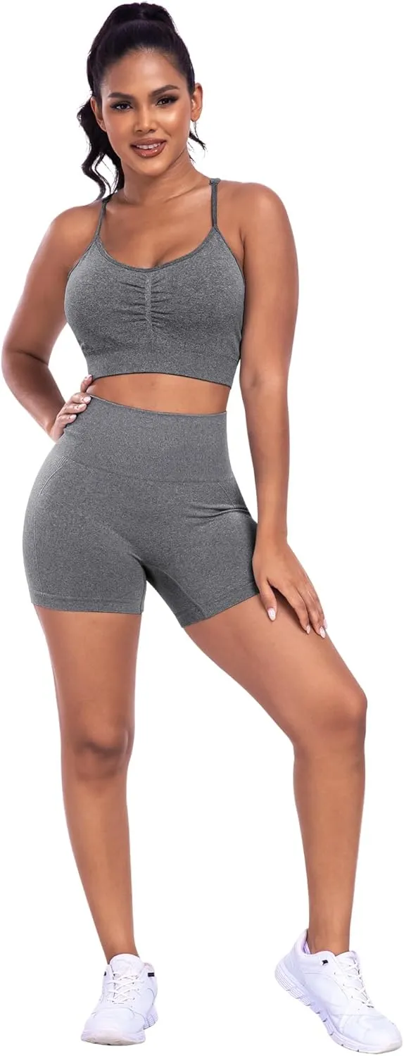 ATHVOTAR Workout Gym Biker Shorts Women: High Waisted Seamless Sports Running Butt Lifting Shorts Sets