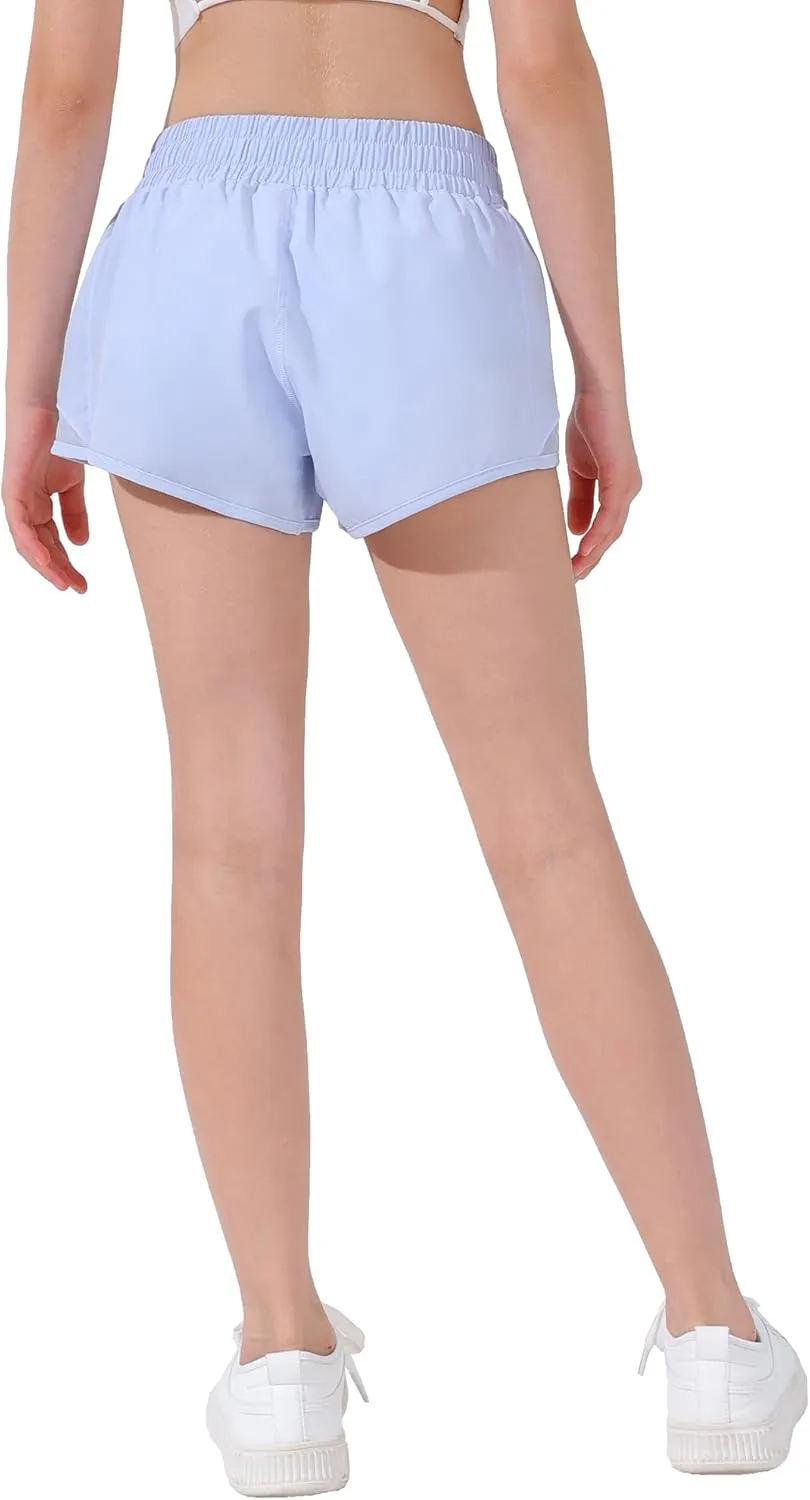 Aurefin Girls Athletic Shorts, Lightweight Running Shorts for Teen Girls Kids Sports Active Short with Zip Pocket and Elastic