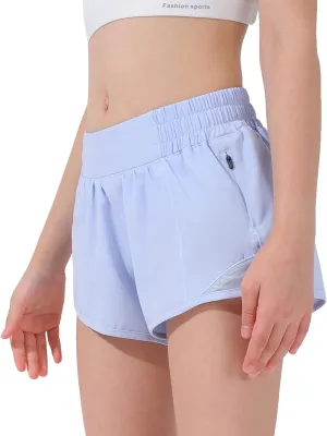 Aurefin Girls Athletic Shorts, Lightweight Running Shorts for Teen Girls Kids Sports Active Short with Zip Pocket and Elastic