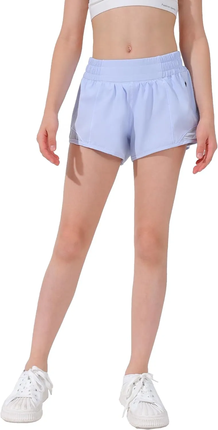 Aurefin Girls Athletic Shorts, Lightweight Running Shorts for Teen Girls Kids Sports Active Short with Zip Pocket and Elastic