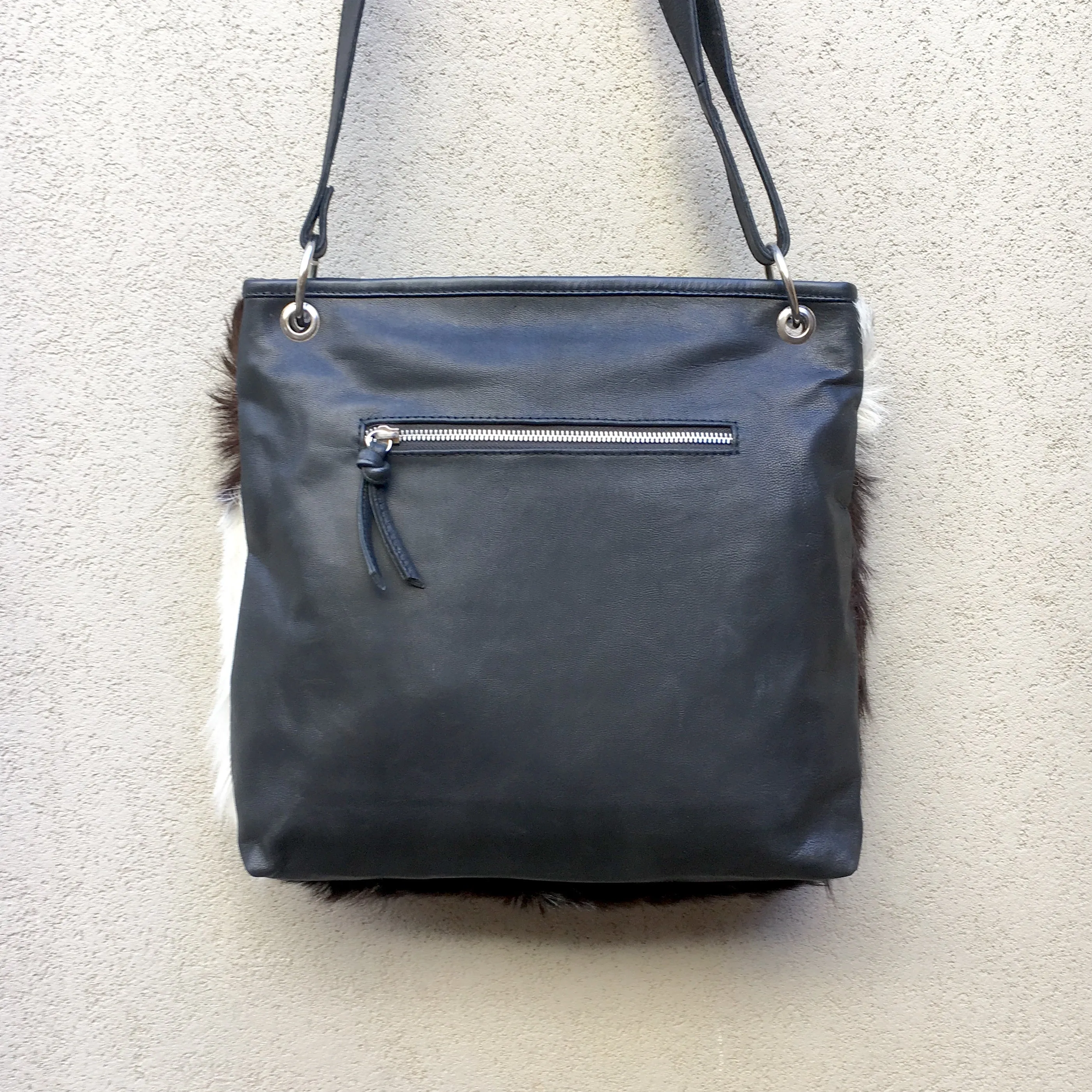 Azahara Leather and Lambs Fur Crossbody Satchel Bag