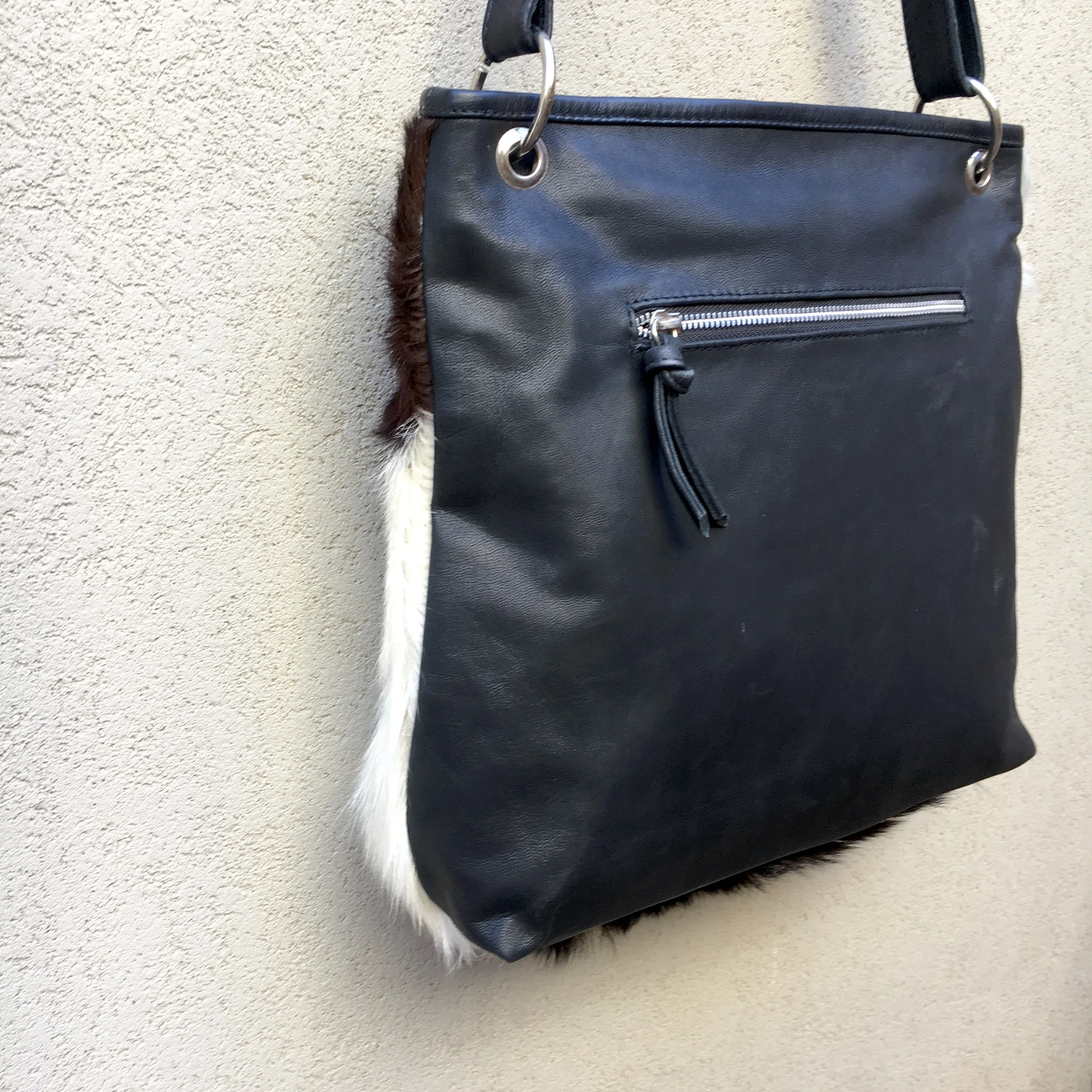 Azahara Leather and Lambs Fur Crossbody Satchel Bag