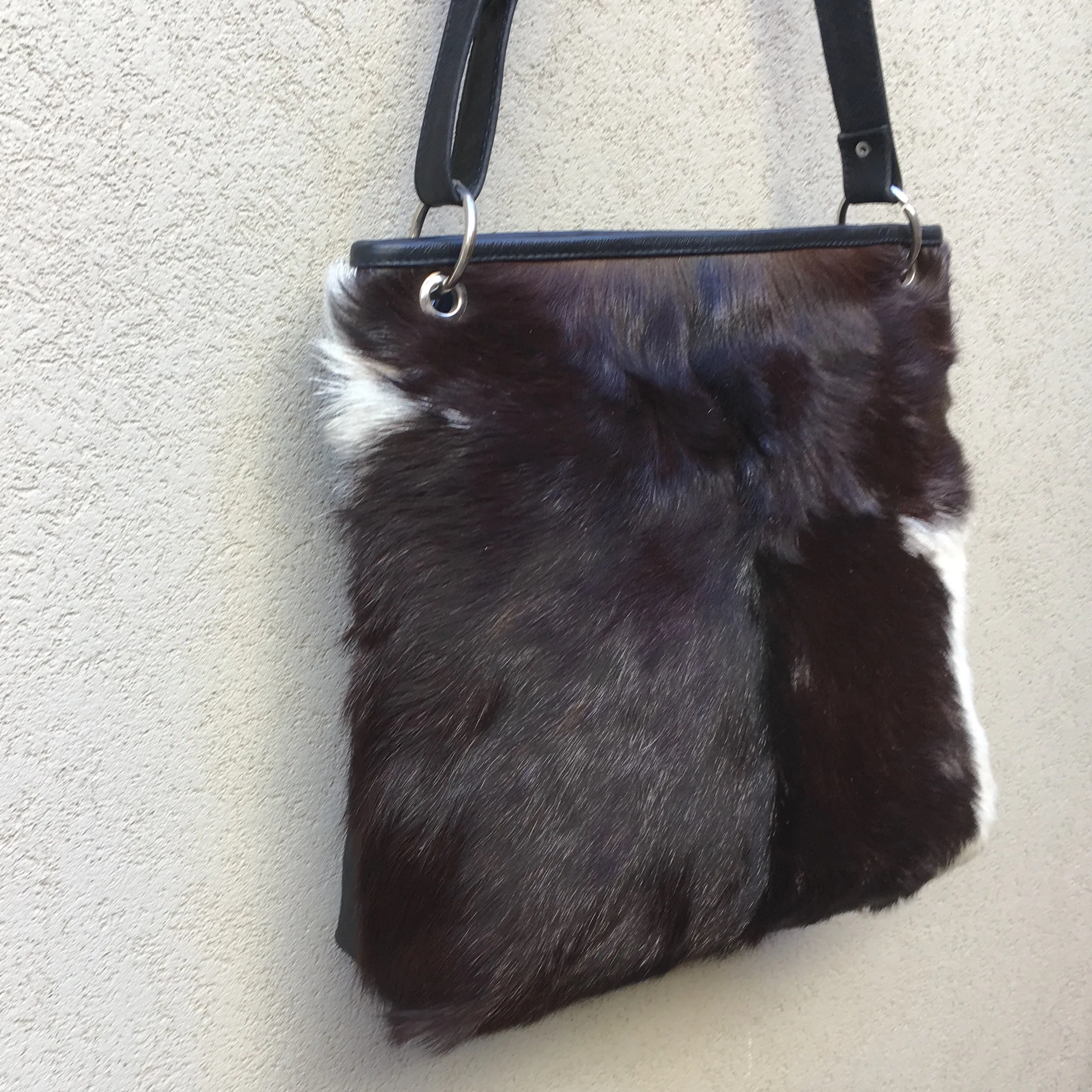 Azahara Leather and Lambs Fur Crossbody Satchel Bag
