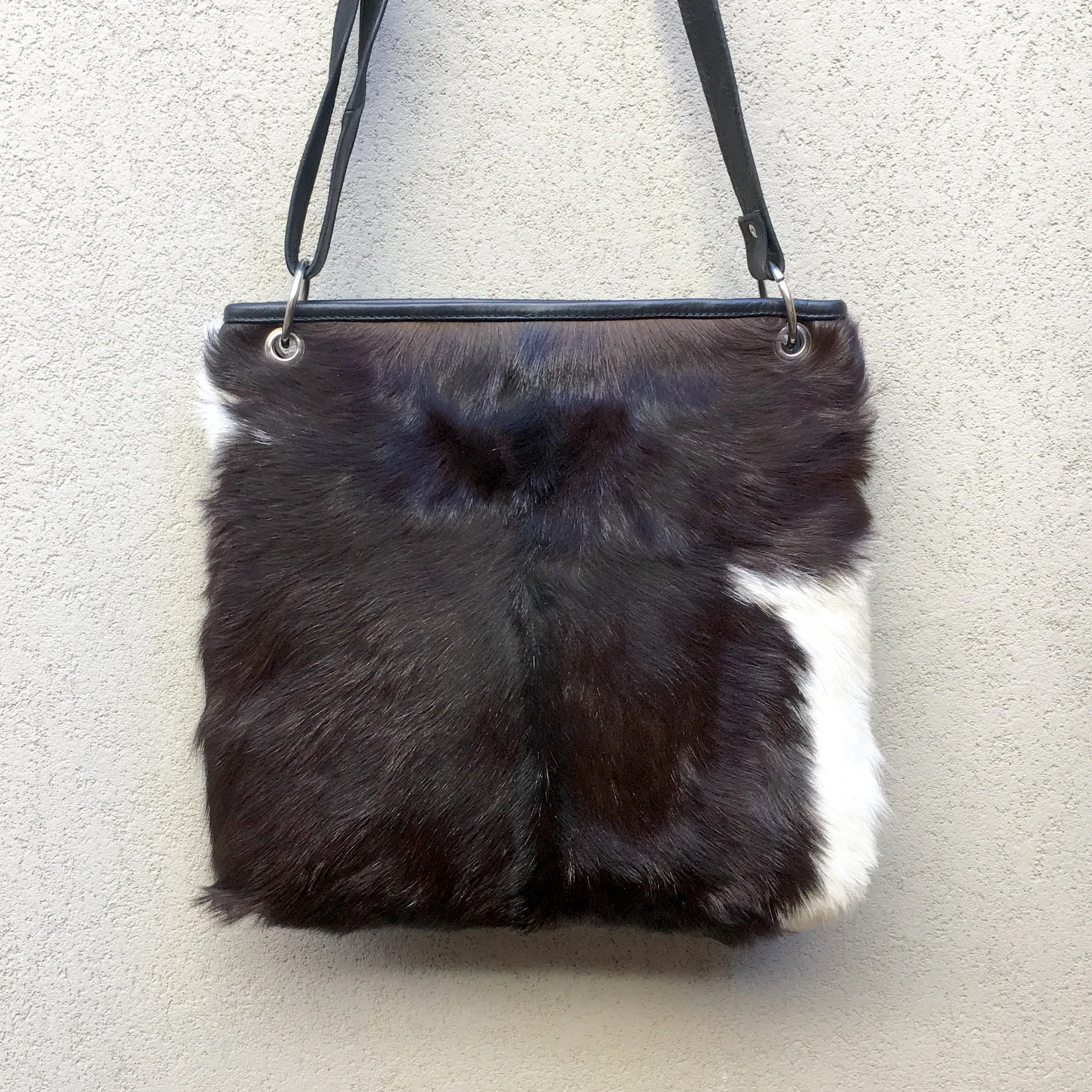 Azahara Leather and Lambs Fur Crossbody Satchel Bag