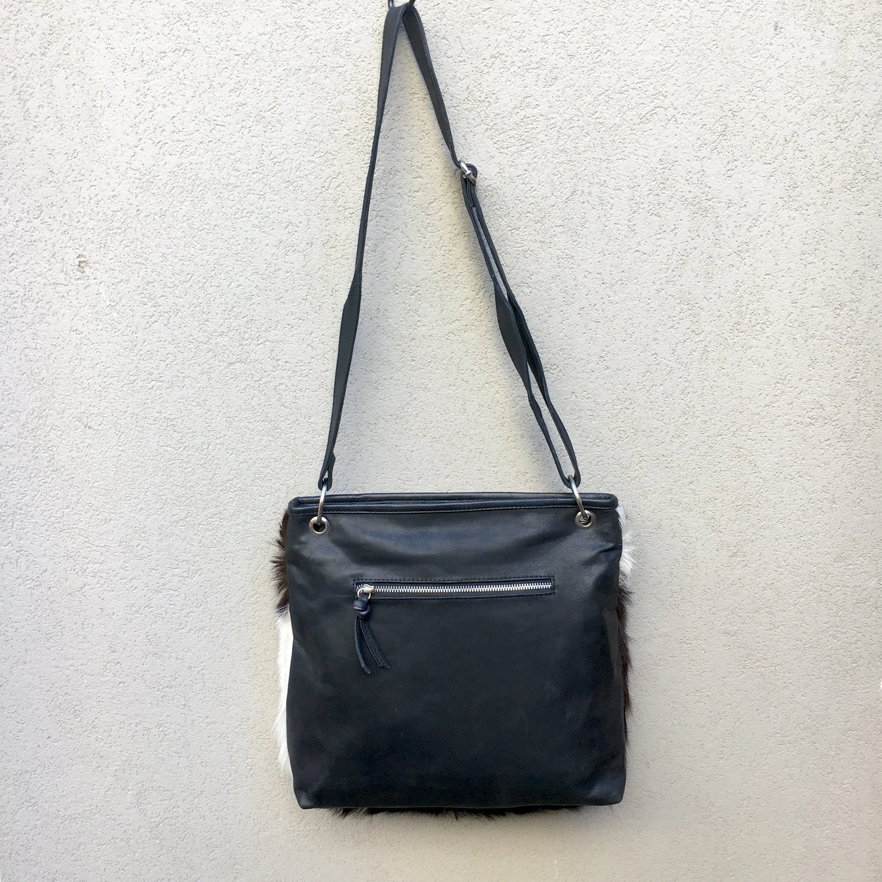 Azahara Leather and Lambs Fur Crossbody Satchel Bag