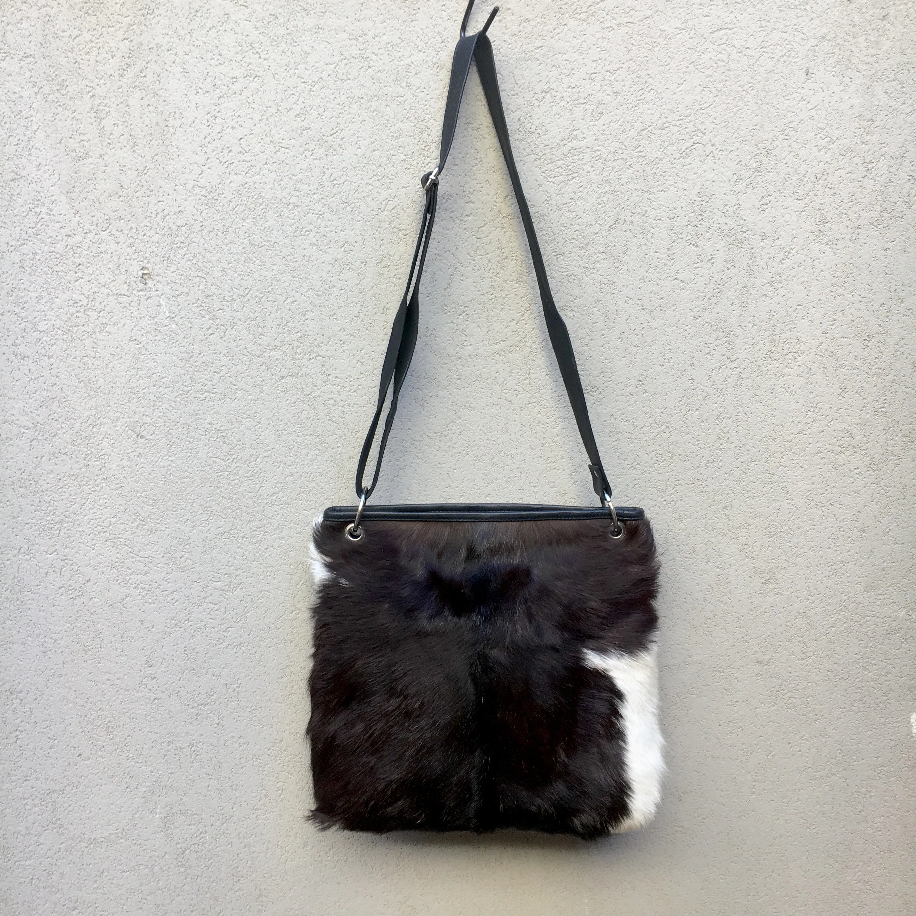 Azahara Leather and Lambs Fur Crossbody Satchel Bag