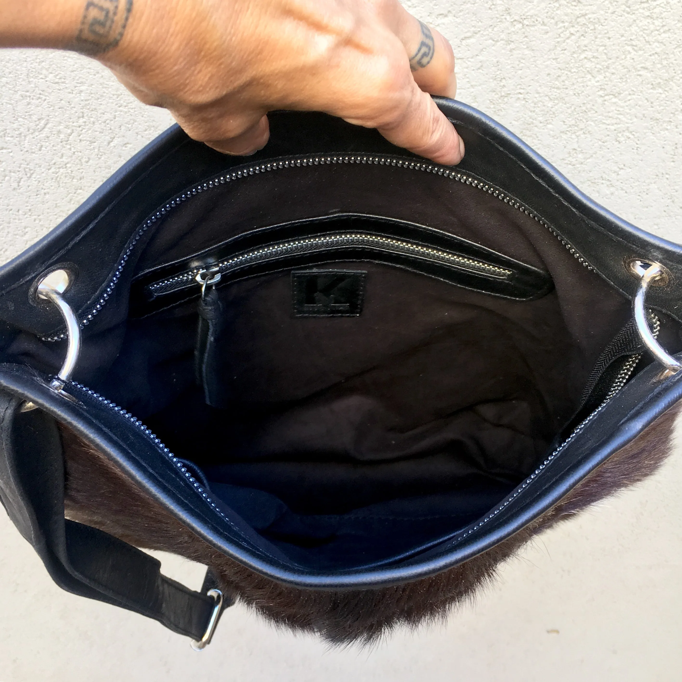 Azahara Leather and Lambs Fur Crossbody Satchel Bag
