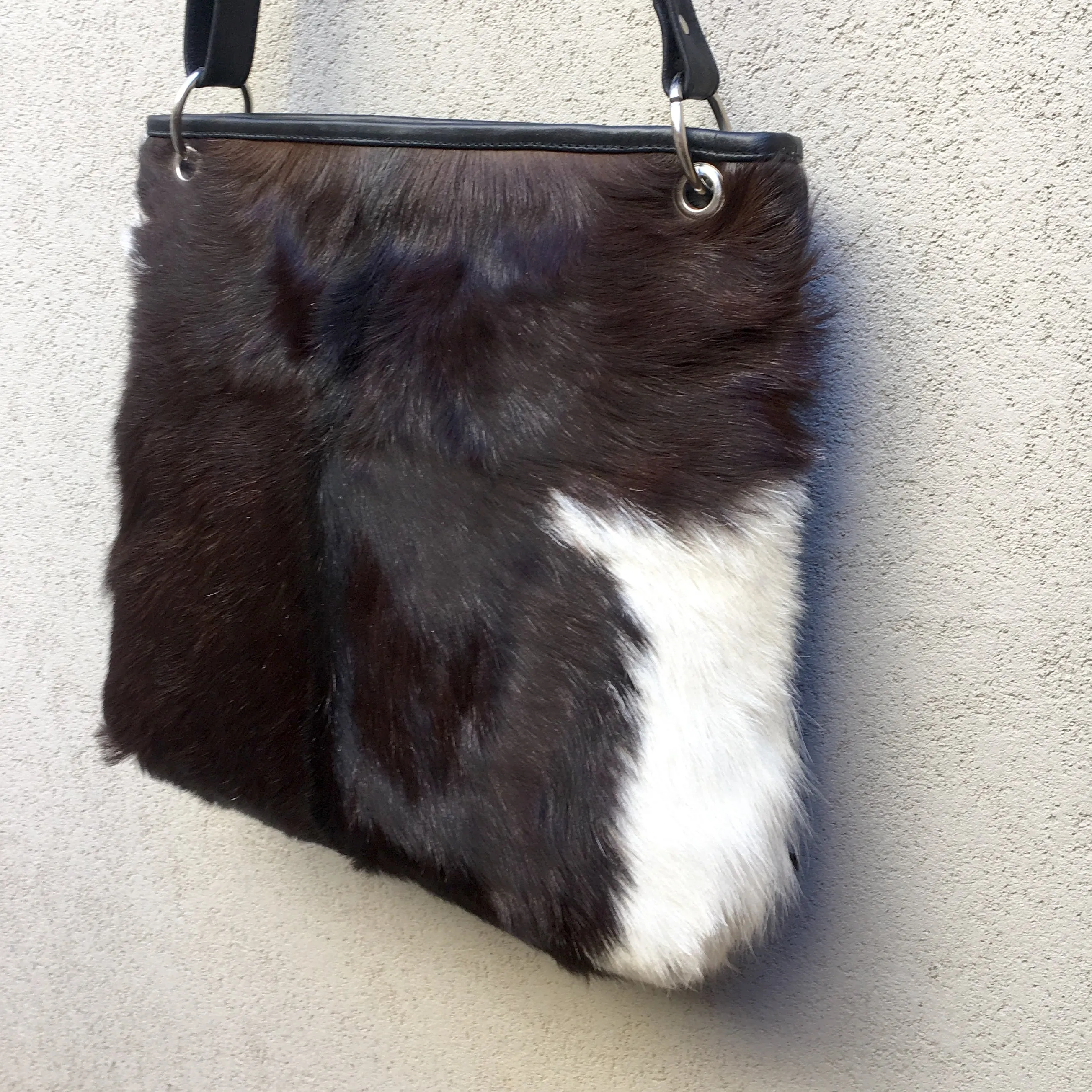 Azahara Leather and Lambs Fur Crossbody Satchel Bag