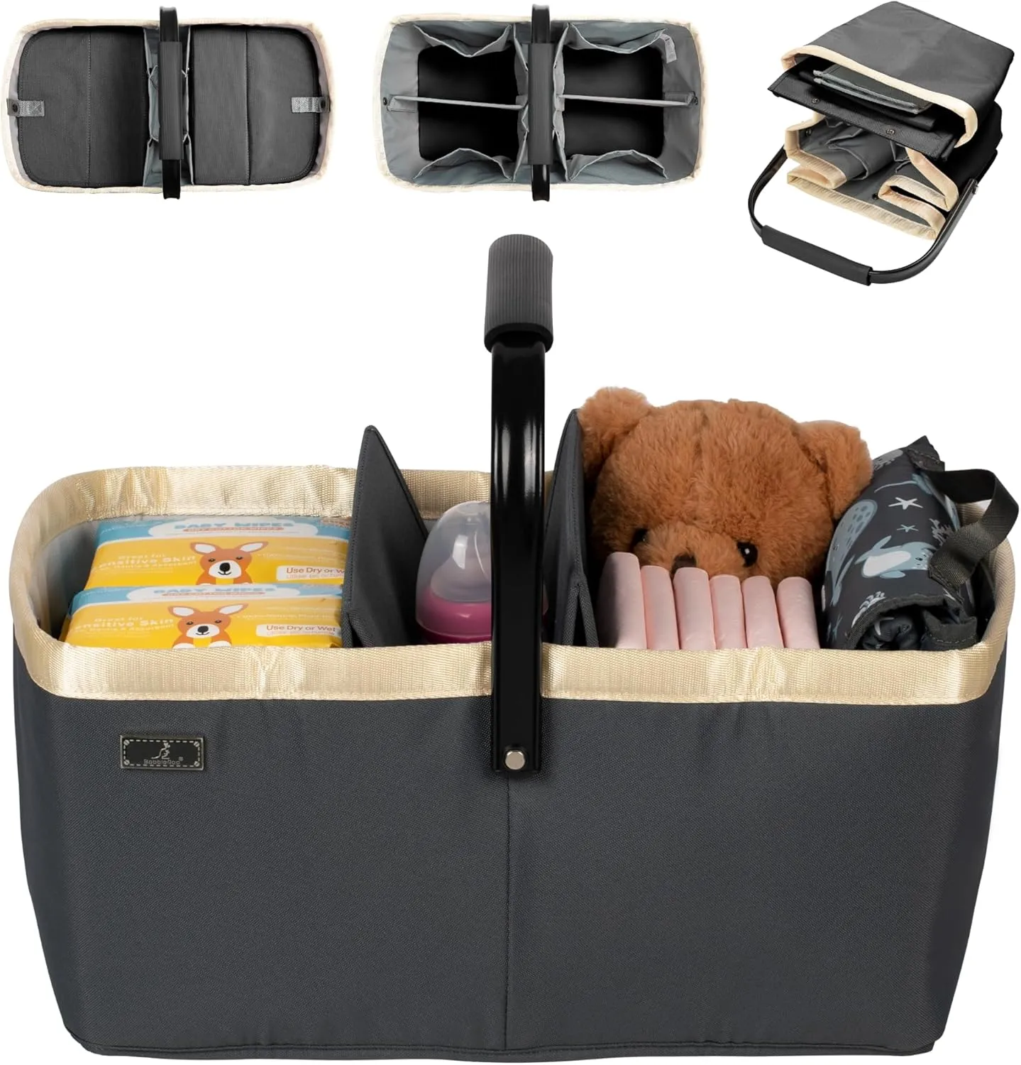 BabbleRoo Diaper Caddy: Large Capacity Diaper Organizer Basket, Perfect for Storing Baby Wipes, Diapers & Baby Essentials. Spacious, Convenient for Parents of Newborn Babies – Black