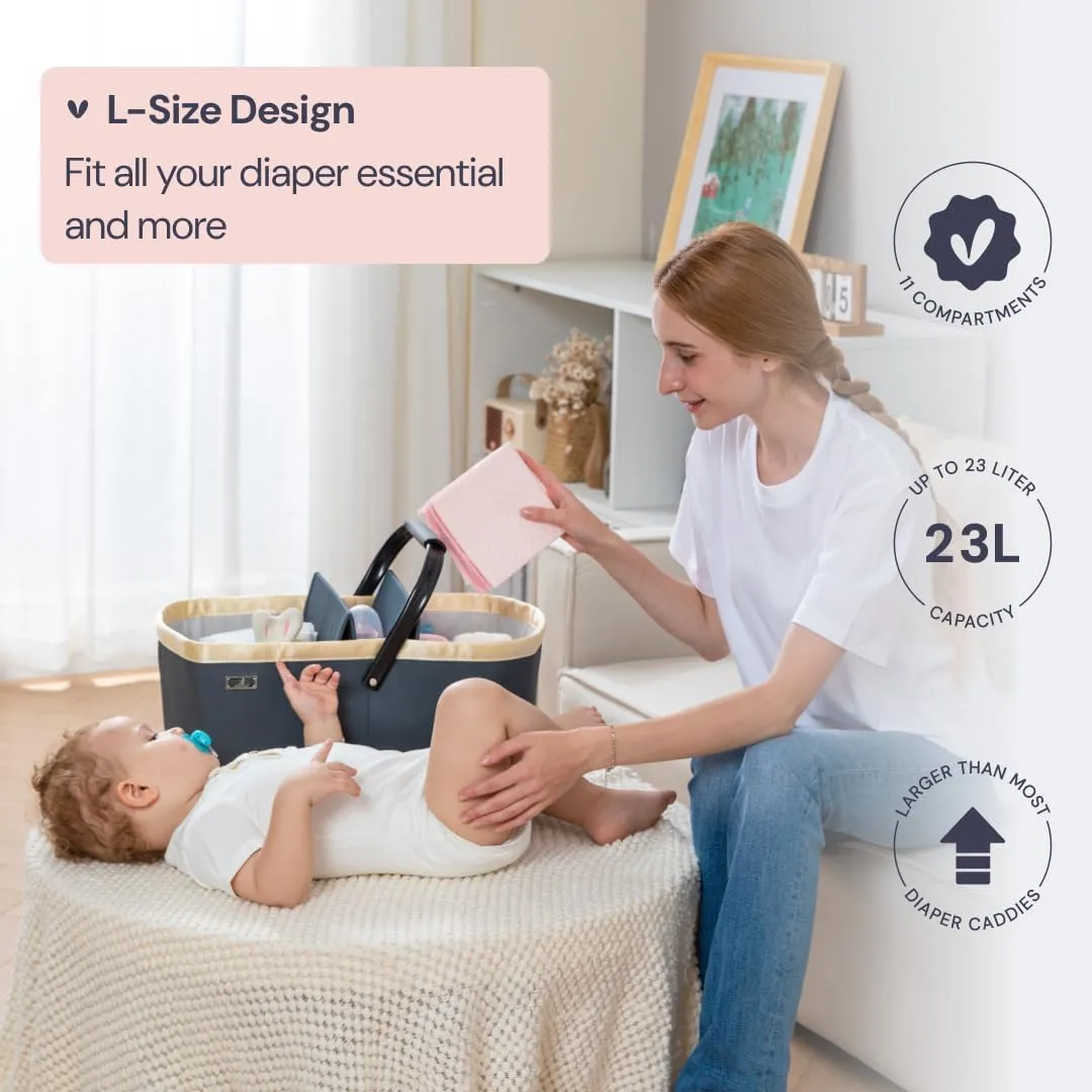 BabbleRoo Diaper Caddy: Large Capacity Diaper Organizer Basket, Perfect for Storing Baby Wipes, Diapers & Baby Essentials. Spacious, Convenient for Parents of Newborn Babies – Black