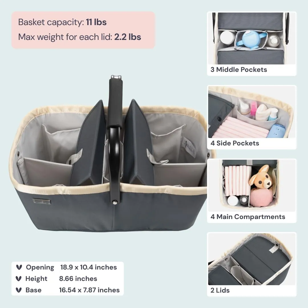 BabbleRoo Diaper Caddy: Large Capacity Diaper Organizer Basket, Perfect for Storing Baby Wipes, Diapers & Baby Essentials. Spacious, Convenient for Parents of Newborn Babies – Black