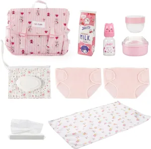 BABESIDE 10 Pcs Reborn Doll Accessories Set for 17-22 Inch Dolls, Feeding and Care Set, Including Diaper Bag, 2 Diapers, Great for Children's Pretend Play (Dolls not Included)
