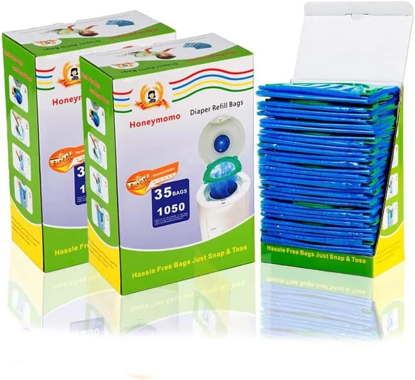 Baby Bathing Diaper Refill Bags With Toss fee Blue Bags Green Ring,1050 Count Pail Snap Seal Disposal Diaper Bags (70)