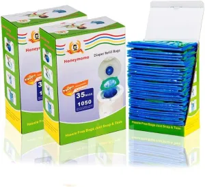 Baby Bathing Diaper Refill Bags With Toss fee Blue Bags Green Ring,1050 Count Pail Snap Seal Disposal Diaper Bags (70)