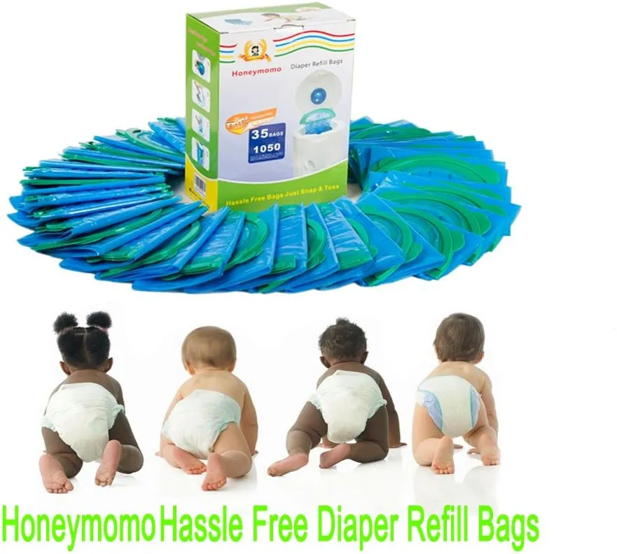 Baby Bathing Diaper Refill Bags With Toss fee Blue Bags Green Ring,1050 Count Pail Snap Seal Disposal Diaper Bags (70)